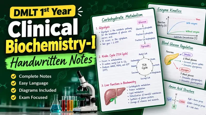 DMLT 1st Year Clinical Biochemistry-I handwritten notes with diagrams